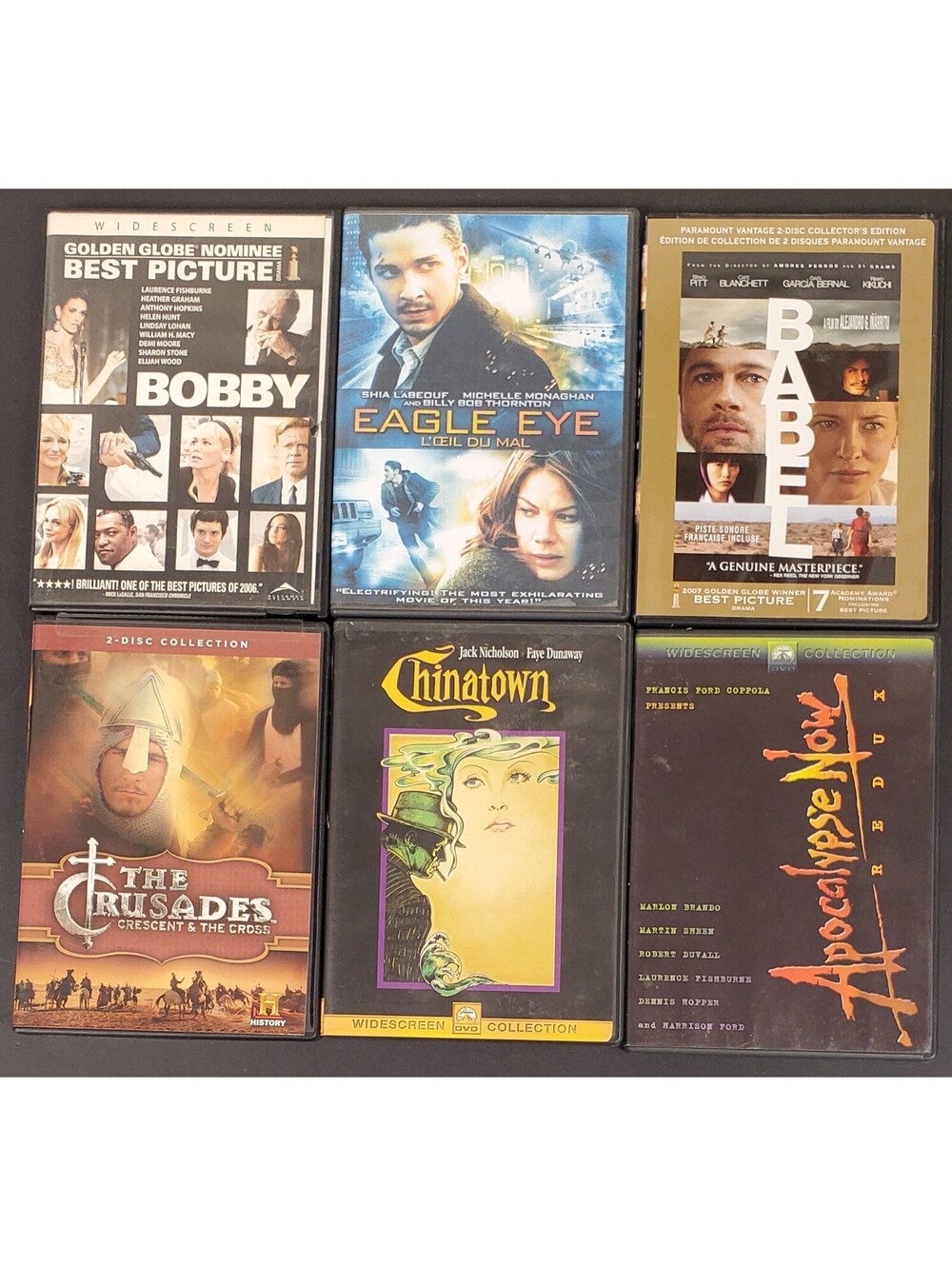 6 DVD Collection: Bobby, Eagle Eye, Babel, The Crusades, Chinatown+ VG